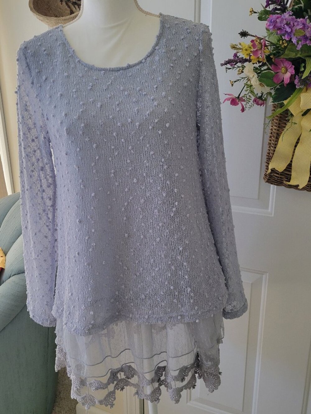 GORGEOUS Bobble Knit Lace Skirted Top